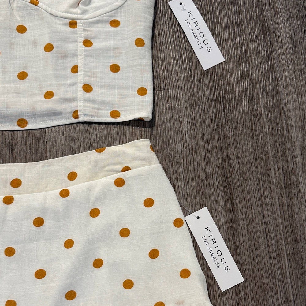 Stylish White and Orange Polka Dot Skirt Set - Picture 2 of 10